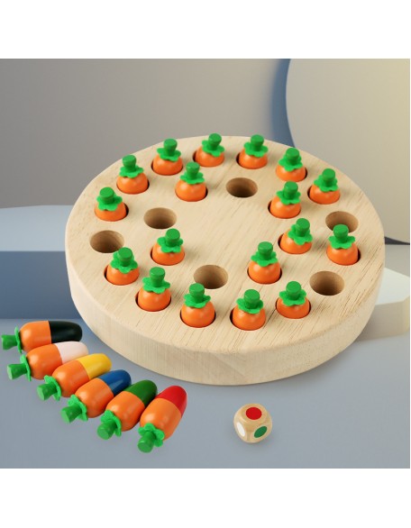 Pull carrot mushroom color memory chess game fun interactive play against children's enlightenment early education puzzle wooden toys