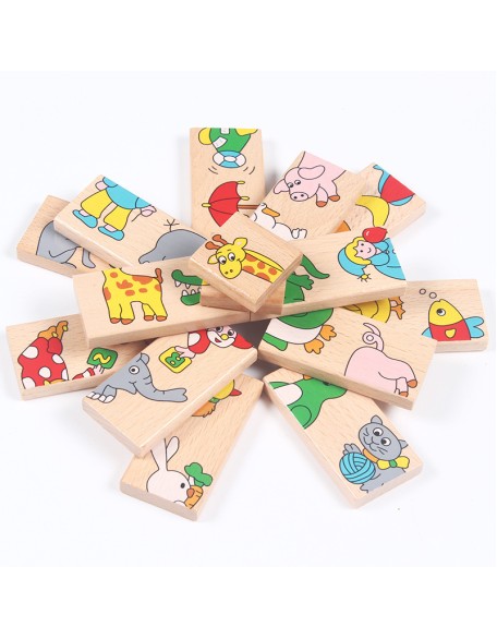 Wooden children's animal cognitive solon domino 15 building blocks puzzle baby early education educational toys wholesale